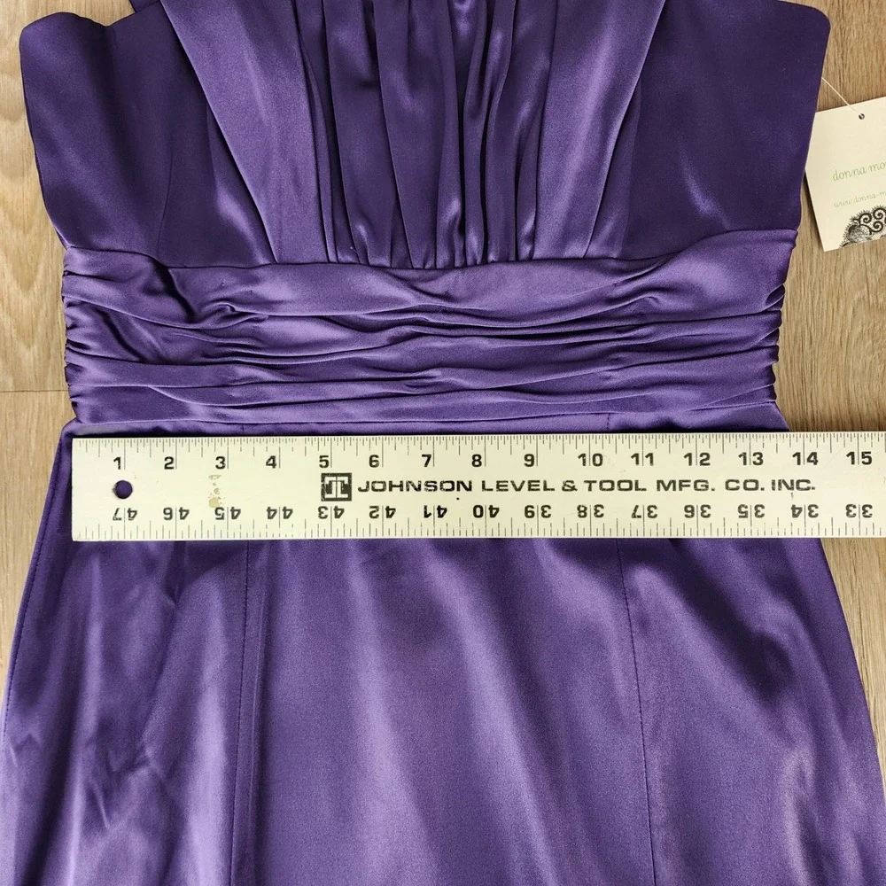 Donna Morgan Purple Satin Ruched Pleated Cocktail Dress DR125M Size 6 NEW